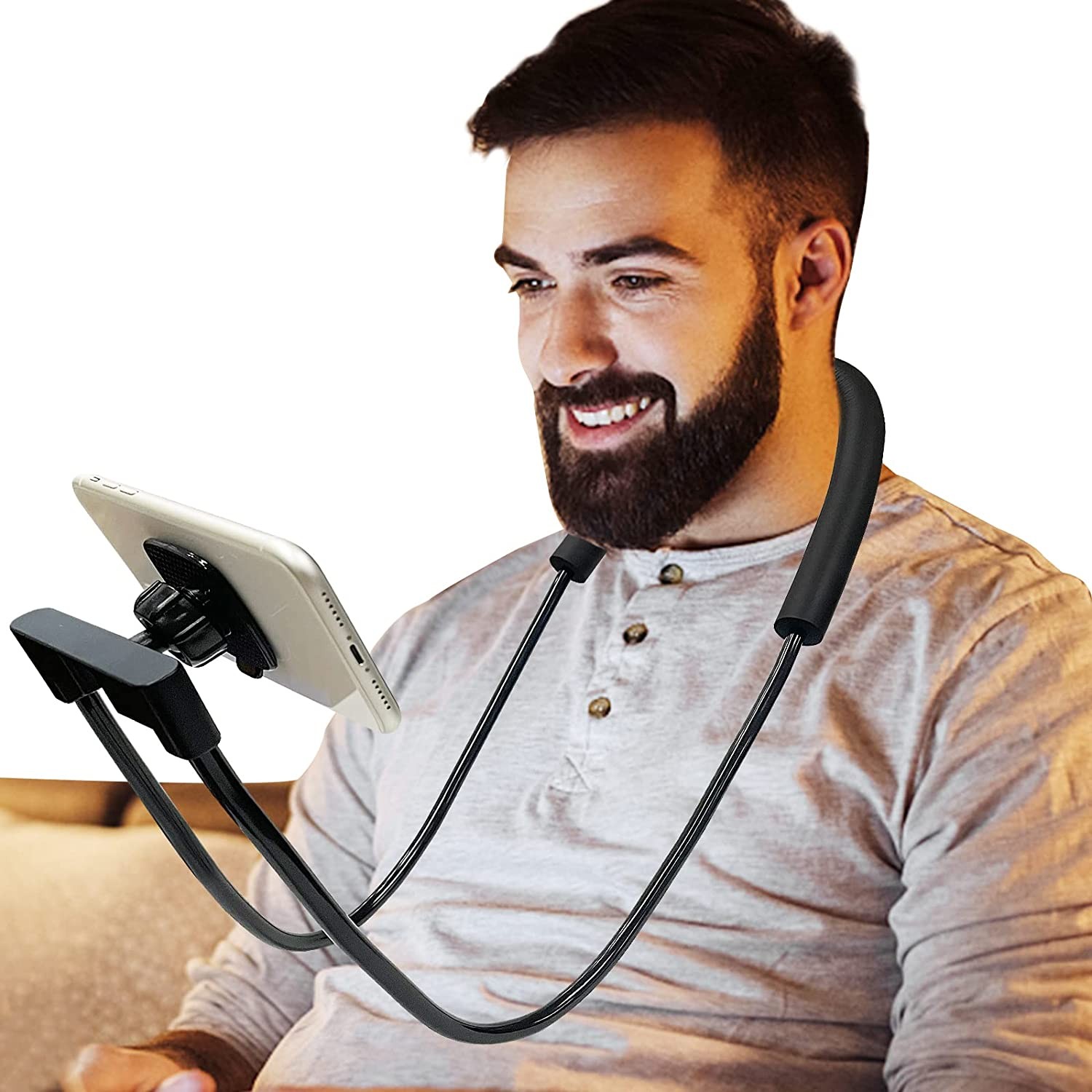 ZC GEL Phone Holder for Bed, Upgraded Neck Phone Holder Lazy Phones Stand 360°Rotation Gooseneck Phone Holder Hands Free for All Phones & Tablets (Black)