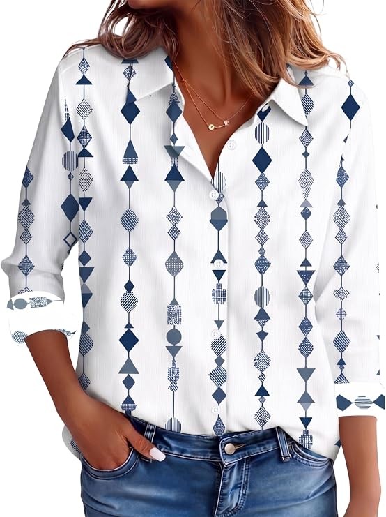 Women's Stain-Resistant Shirts Wrinkle Free Long Sleeve Blouse Office Tops