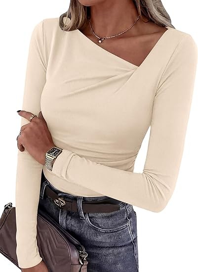 PRETTYGARDEN Women Long Sleeve Shirts Asymmetrical Y2K Tops