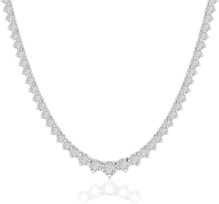 Belacqua 16-20 Inches Lab Grown Diamond Graduated Riviera Tennis Necklace Sterling Silver, Round Cut 2 to 5 Carat, 3 Prong Setting, Box Clasp, G Color, SI Clarity, Jewelry for Women